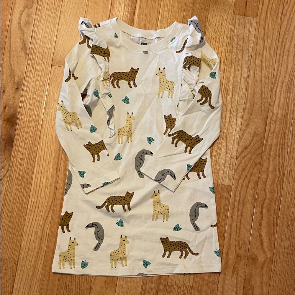 Kids Animal Print Long Sleeve ruffle dress